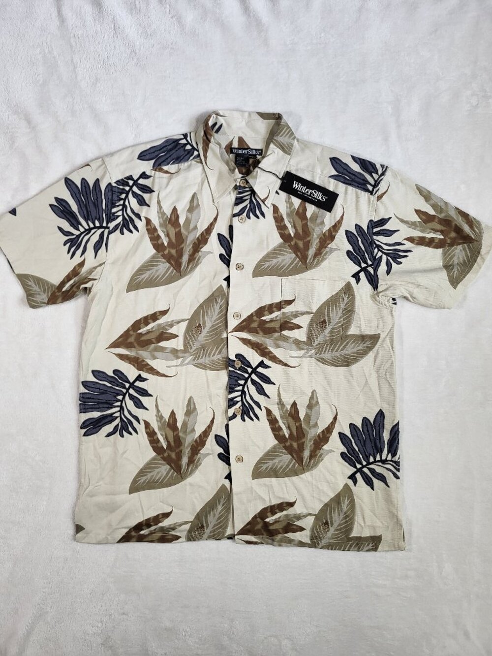Winter Silks Men's Button Down Floral Shirt - 100% Silk Large